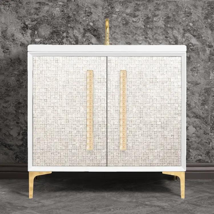 Linkasink Mother of Pearl with 18" Eglomise Artisan Glass Pyramid Hardware Vanity by Linkasink