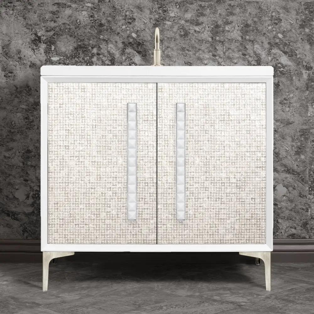 satin nickel with white pyramid glass vanity