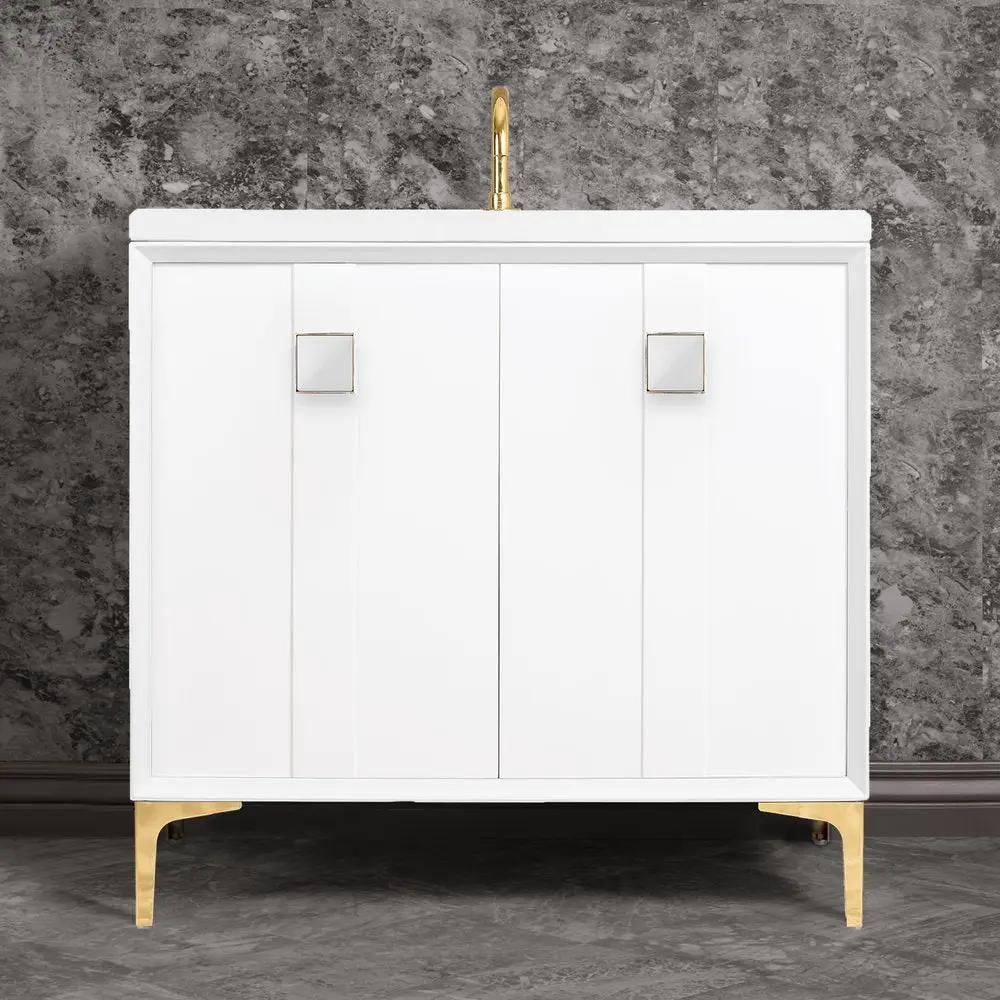 polished brass with white prism glass vanity