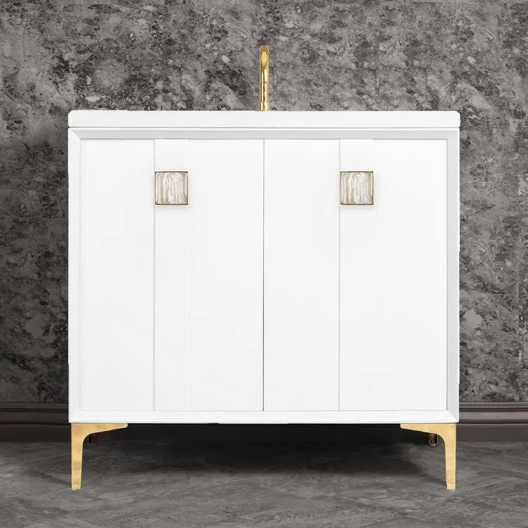Linkasink Tuxedo with 3" White Tiger Artisan Glass Prism Hardware Vanity by Linkasink