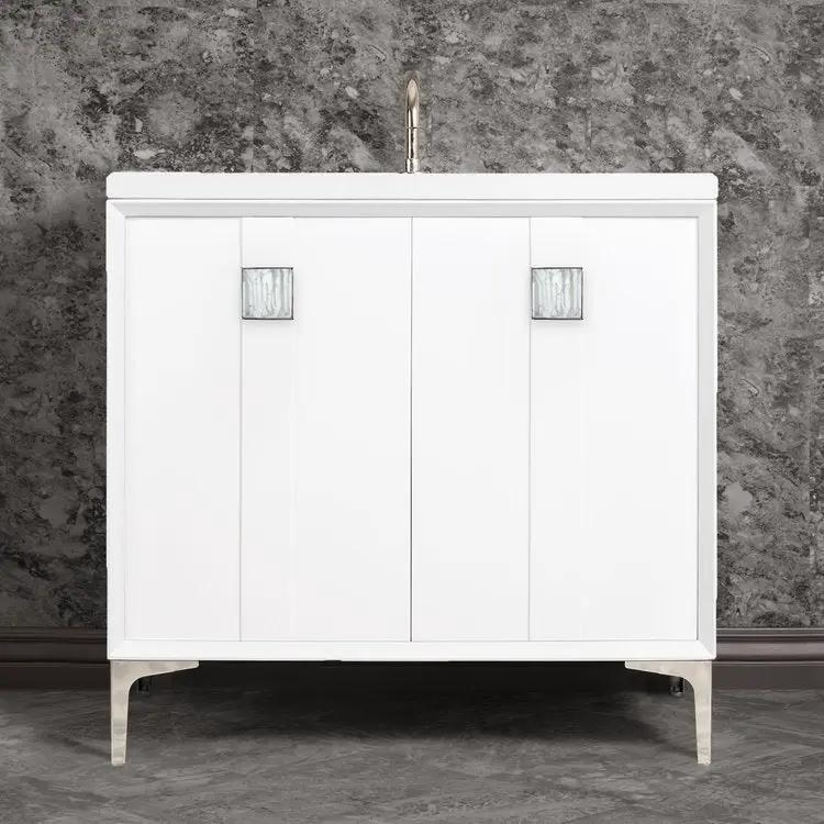 Linkasink Tuxedo with 3" White Tiger Artisan Glass Prism Hardware Vanity by Linkasink