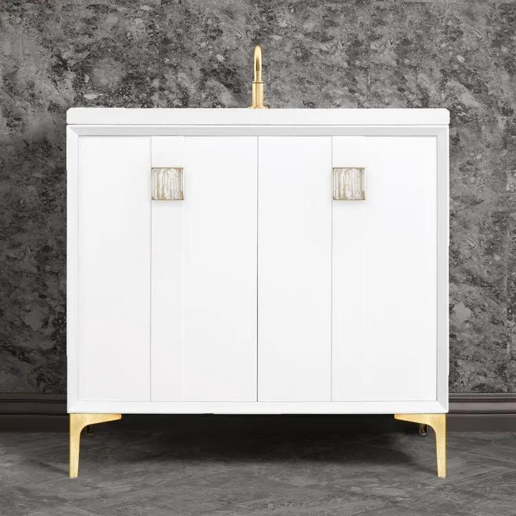 Linkasink Tuxedo with 3" White Tiger Artisan Glass Prism Hardware Vanity by Linkasink