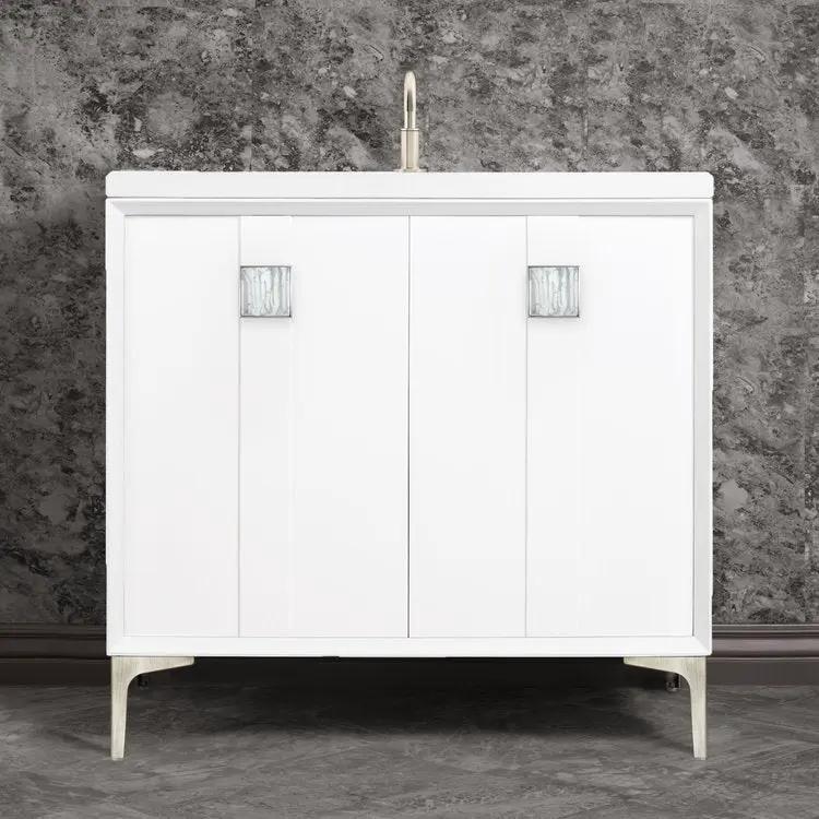 Linkasink Tuxedo with 3" White Tiger Artisan Glass Prism Hardware Vanity by Linkasink