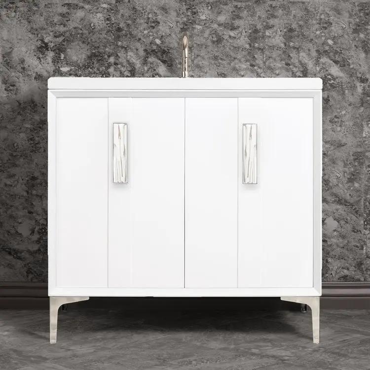 Linkasink Tuxedo with 8" White Tiger Artisan Glass Prism Hardware Vanity by Linkasink