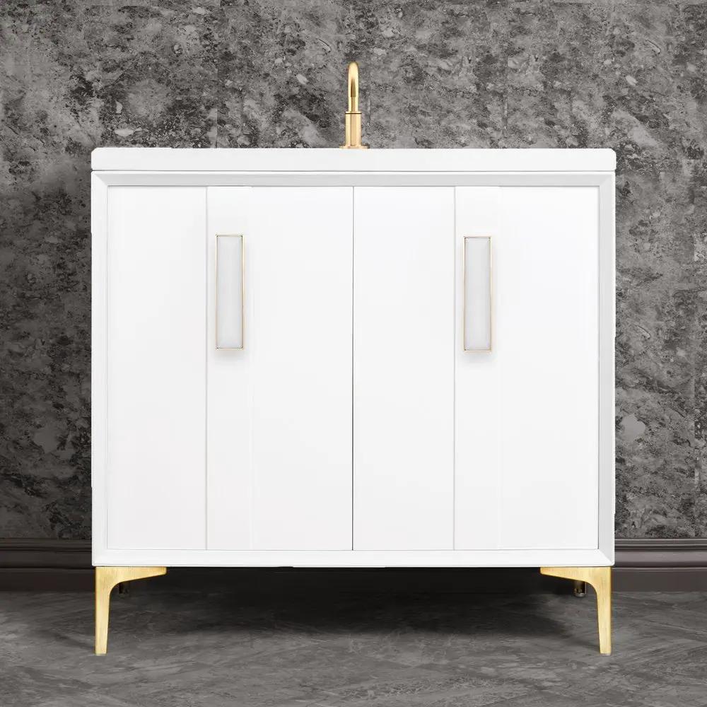 satin brass with white prism glass vanity