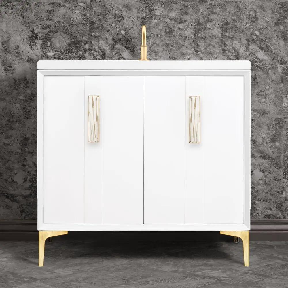 satin brass with white tiger prism glass vanity