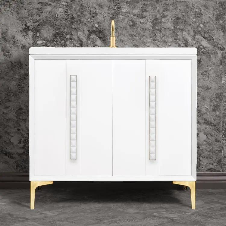 Linkasink Tuxedo with 18" White Prism Artisan Glass Pyramid Hardware Vanity by Linkasink