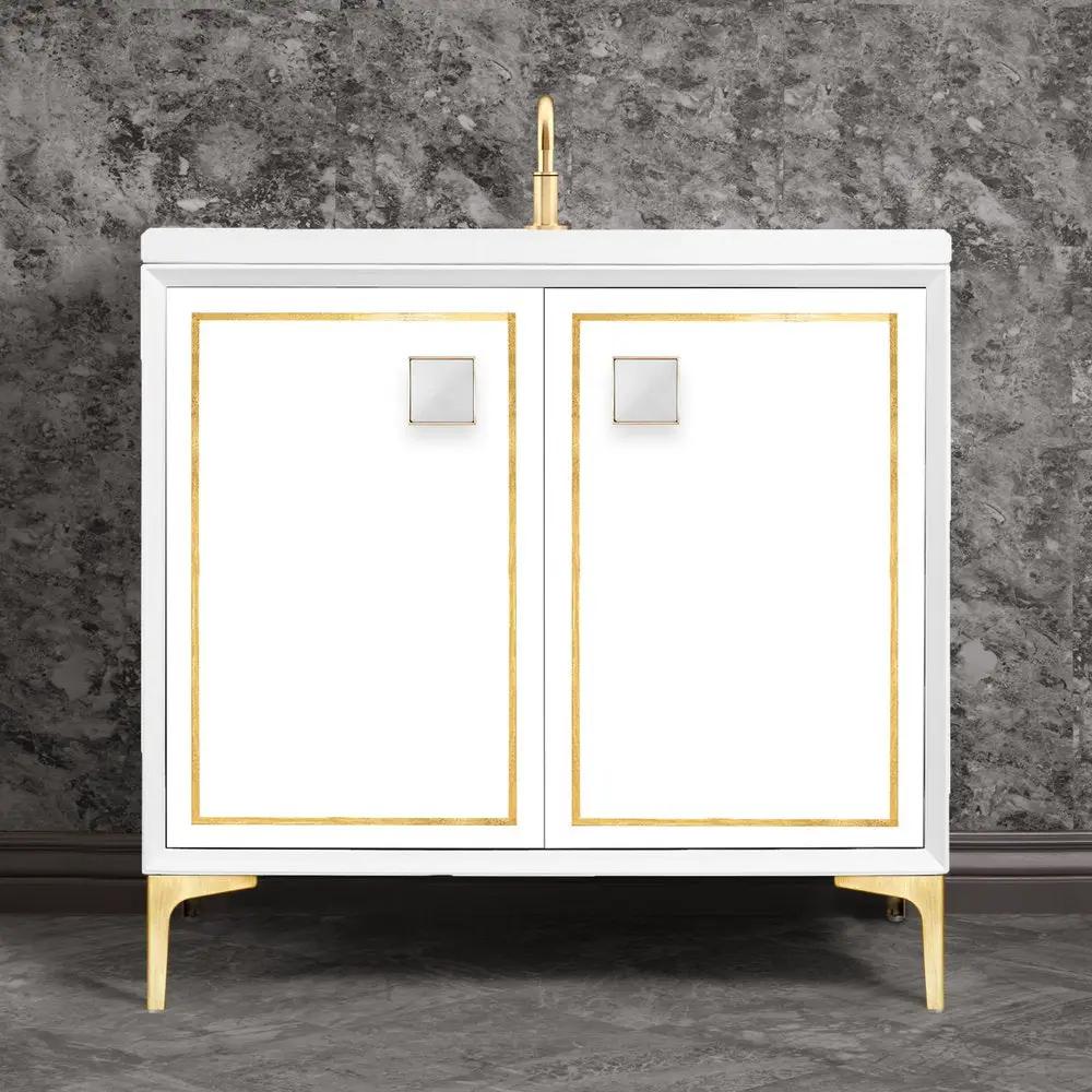 satin brass with white prism glass vanity