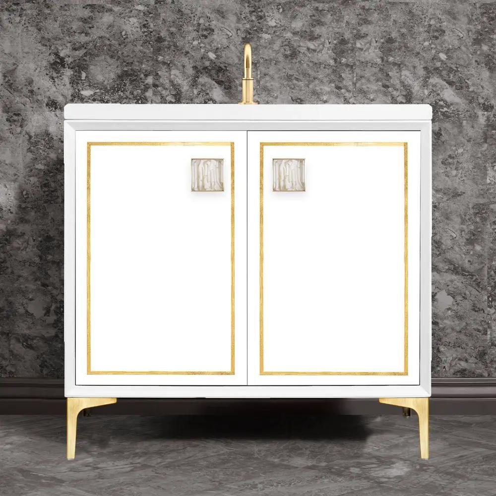 satin brass with white tiger prism glass vanity