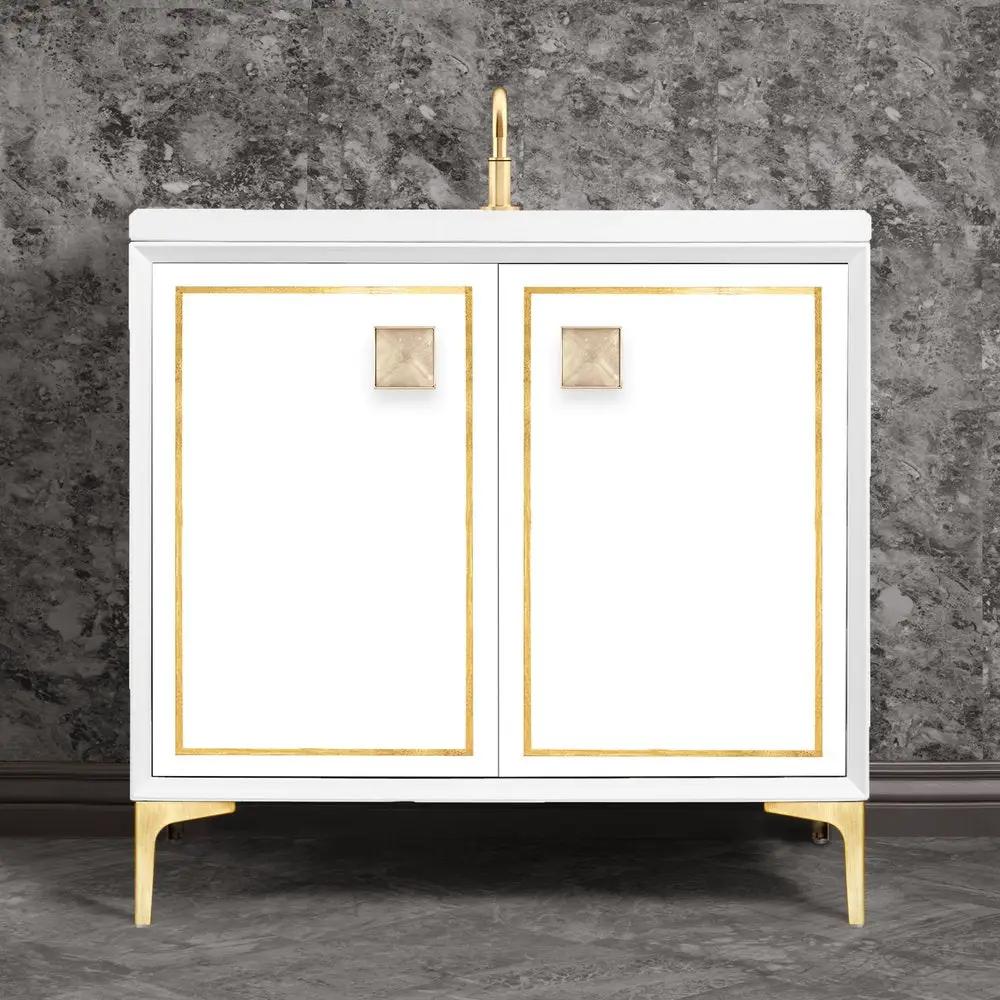 satin brass with eglomisé prism glass vanity