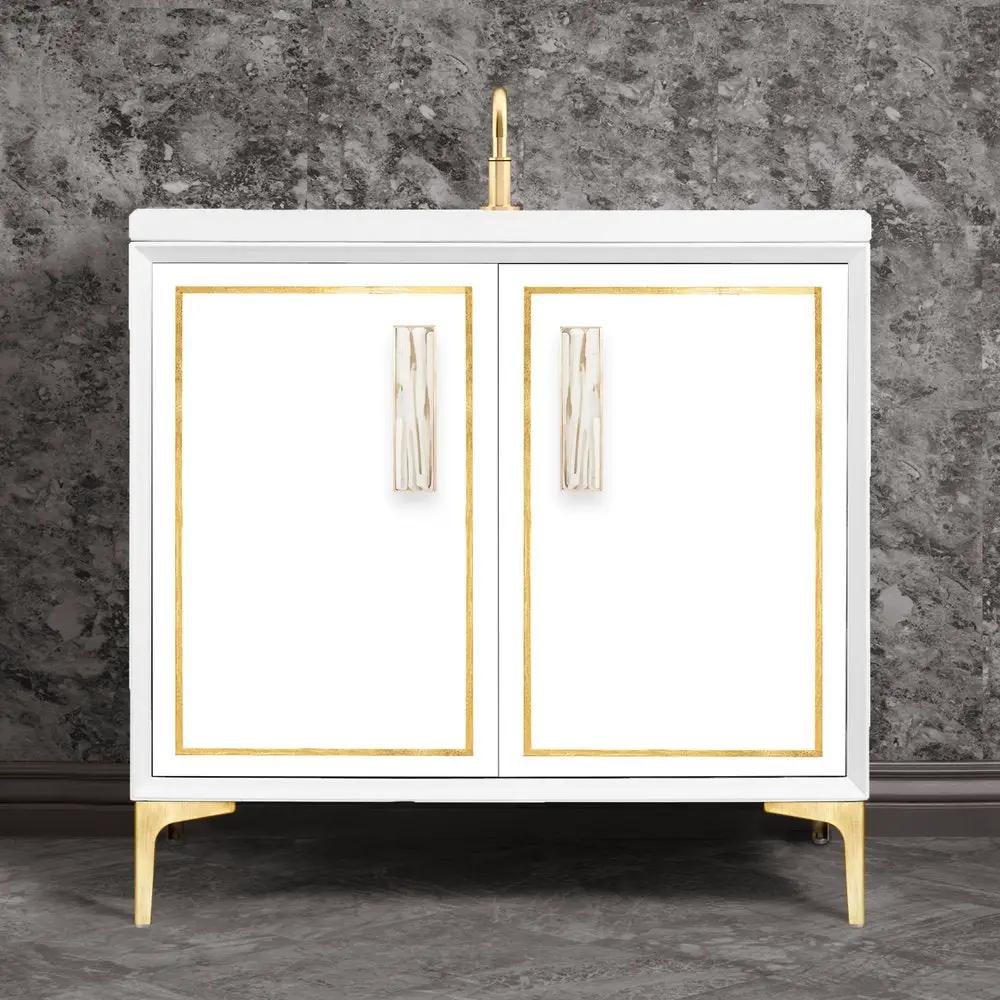 satin brass with white tiger prism glass vanity