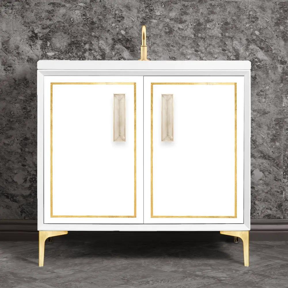 satin brass with eglomisé prism glass vanity