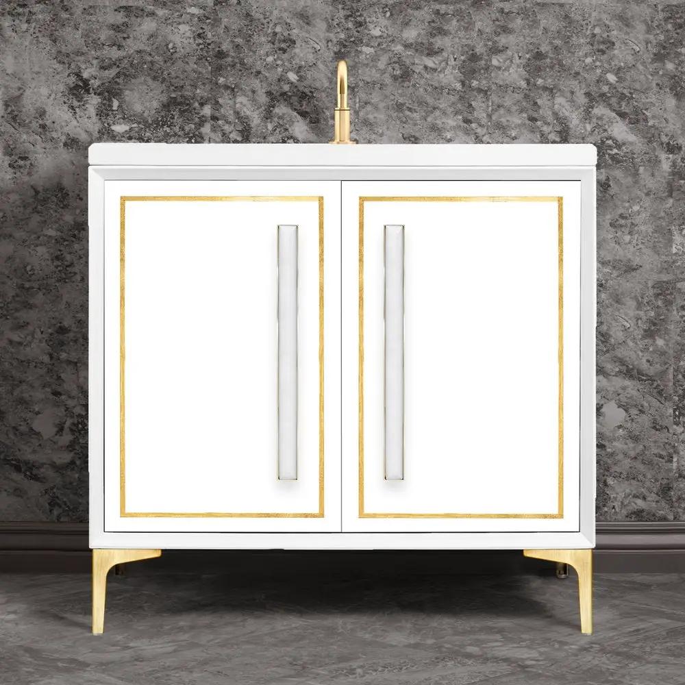 satin brass with white prism glass vanity