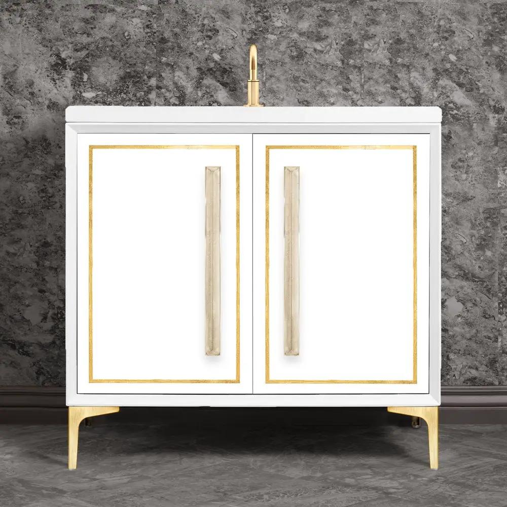 satin brass with eglomisé prism glass vanity