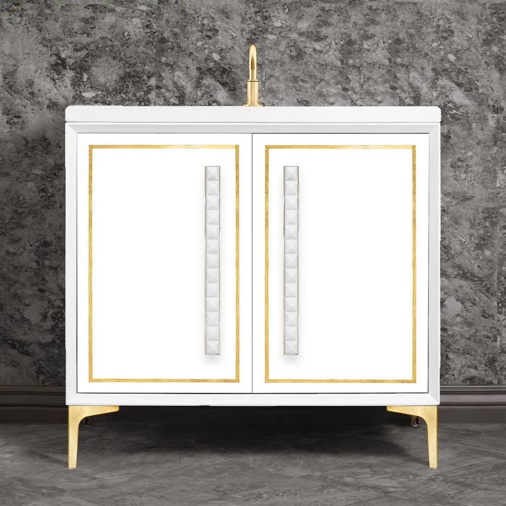 satin brass with white pyramid glass vanity