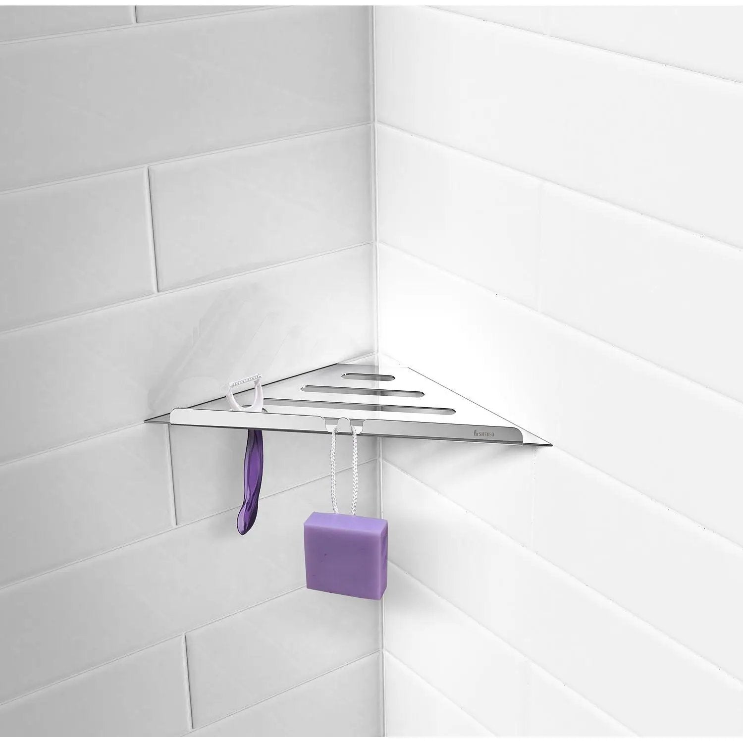 polished stainless steel corner shelf
