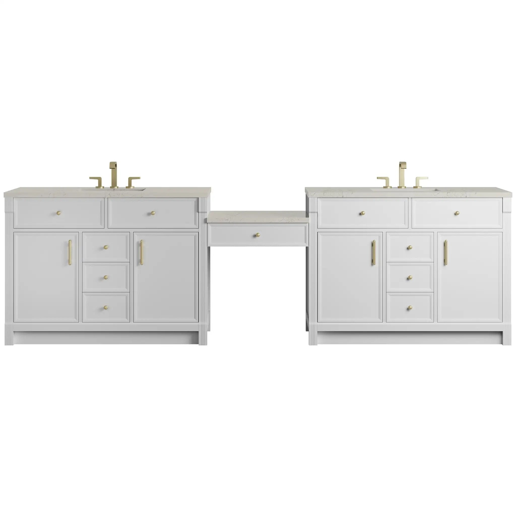 James Martin Bellshire 120" Dual Vanity Set with 24" Make-Up Counter - Bright White by James Martin Vanities