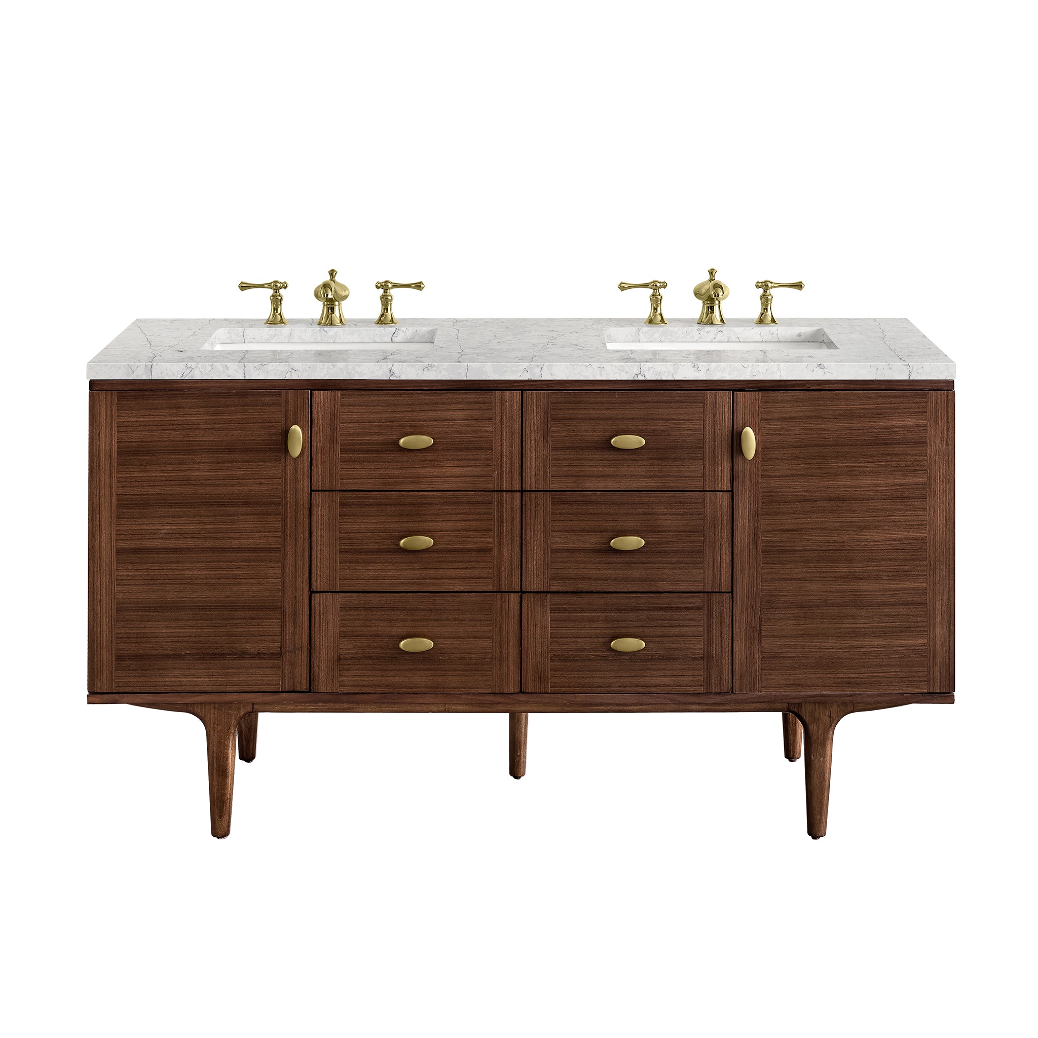 James Martin Amberly 60" Double Vanity Set - Mid-Century Walnut