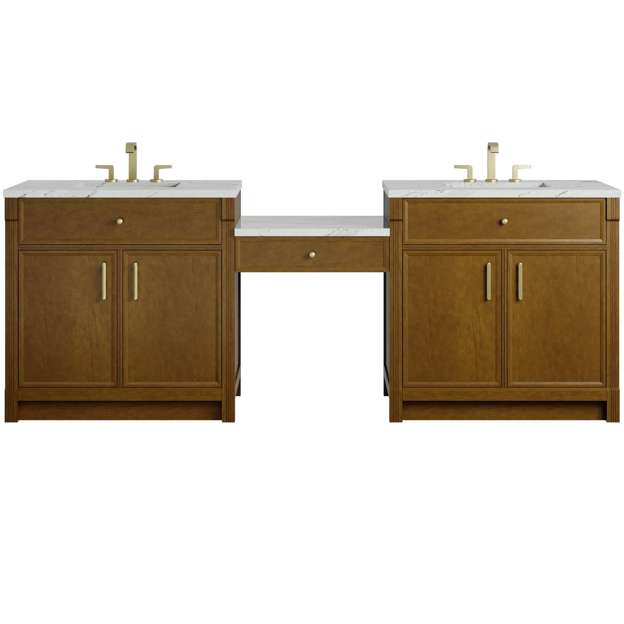 James Martin Bellshire 96" Dual Vanity Set with 24" Make-Up Counter - Honey Oak by James Martin Vanities