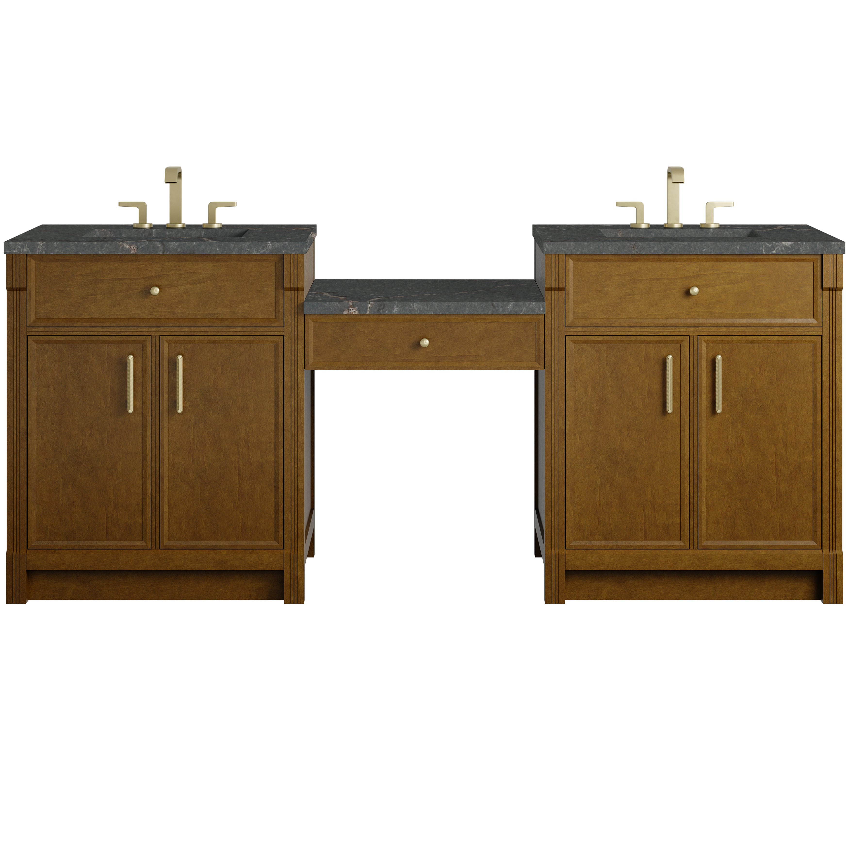 James Martin Bellshire 84" Dual Vanity Set with 24" Make-Up Counter - Honey Oak