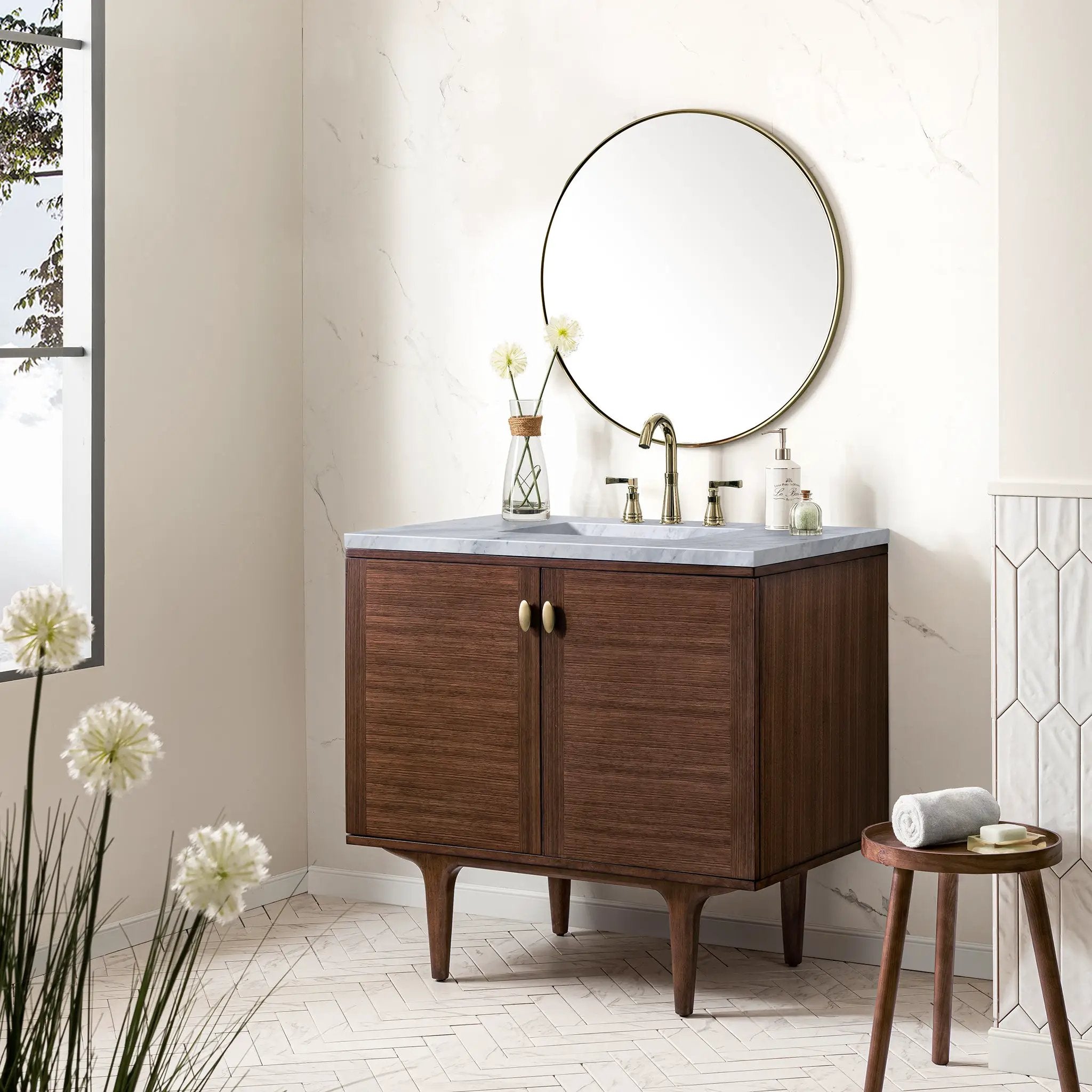 mid-century walnut vanity