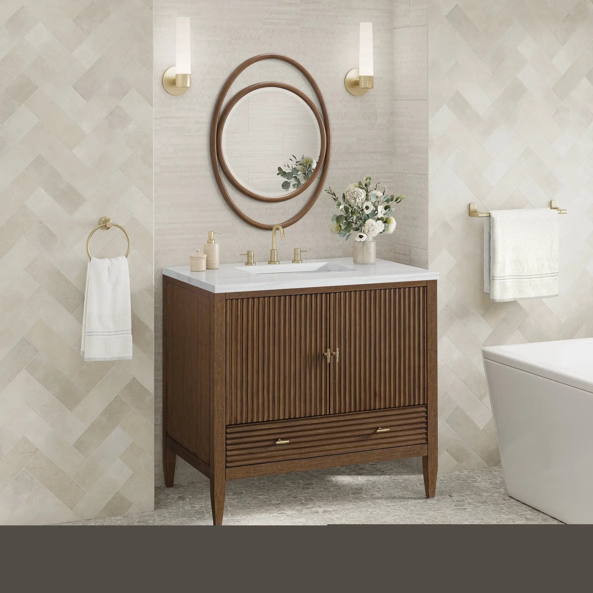 mid-century walnut vanity