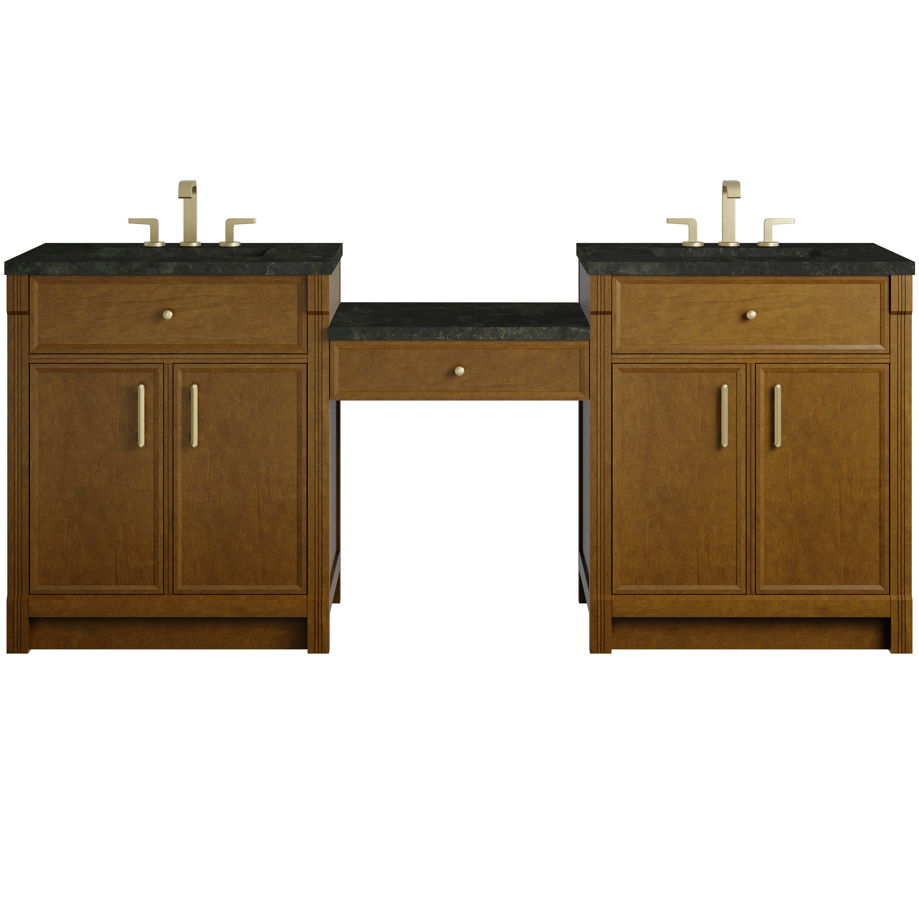 James Martin Bellshire 84" Dual Vanity Set with 24" Make-Up Counter - Honey Oak