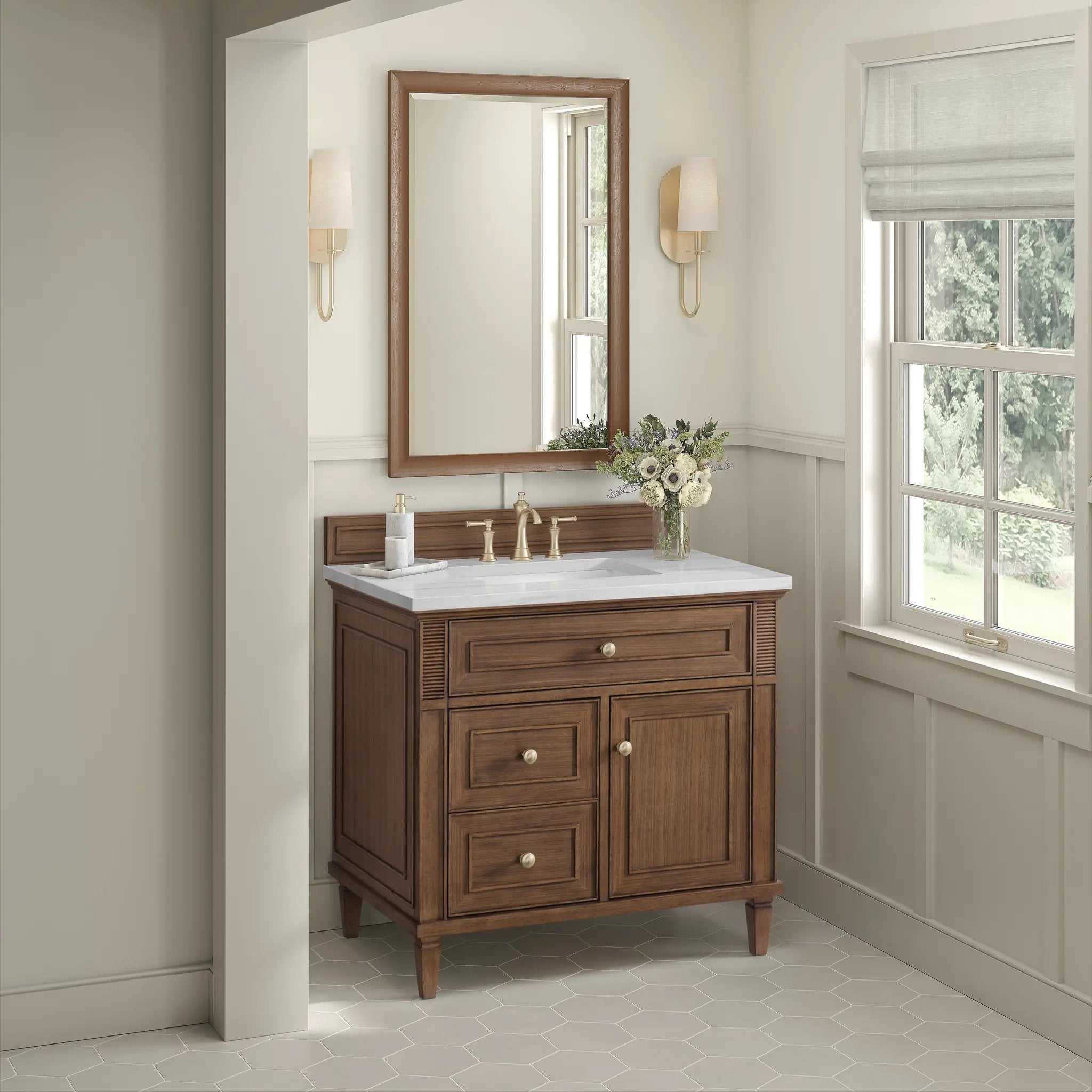 mid-century walnut vanity