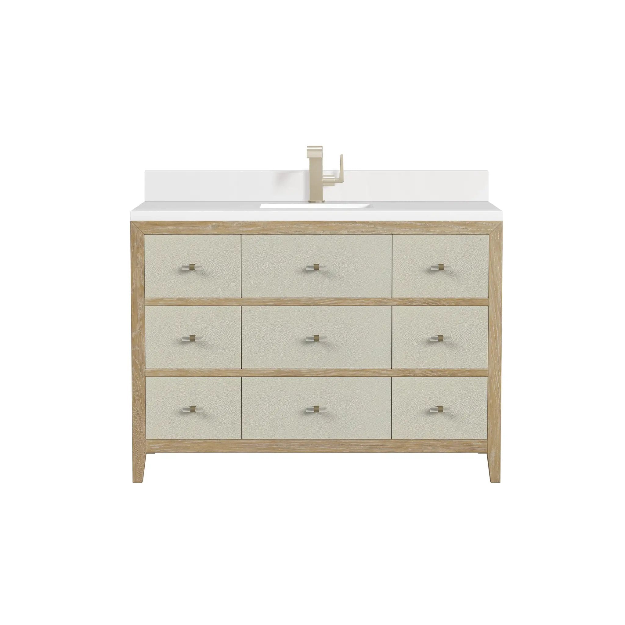 sunwashed oak with embossed shagreen drawer fronts vanity