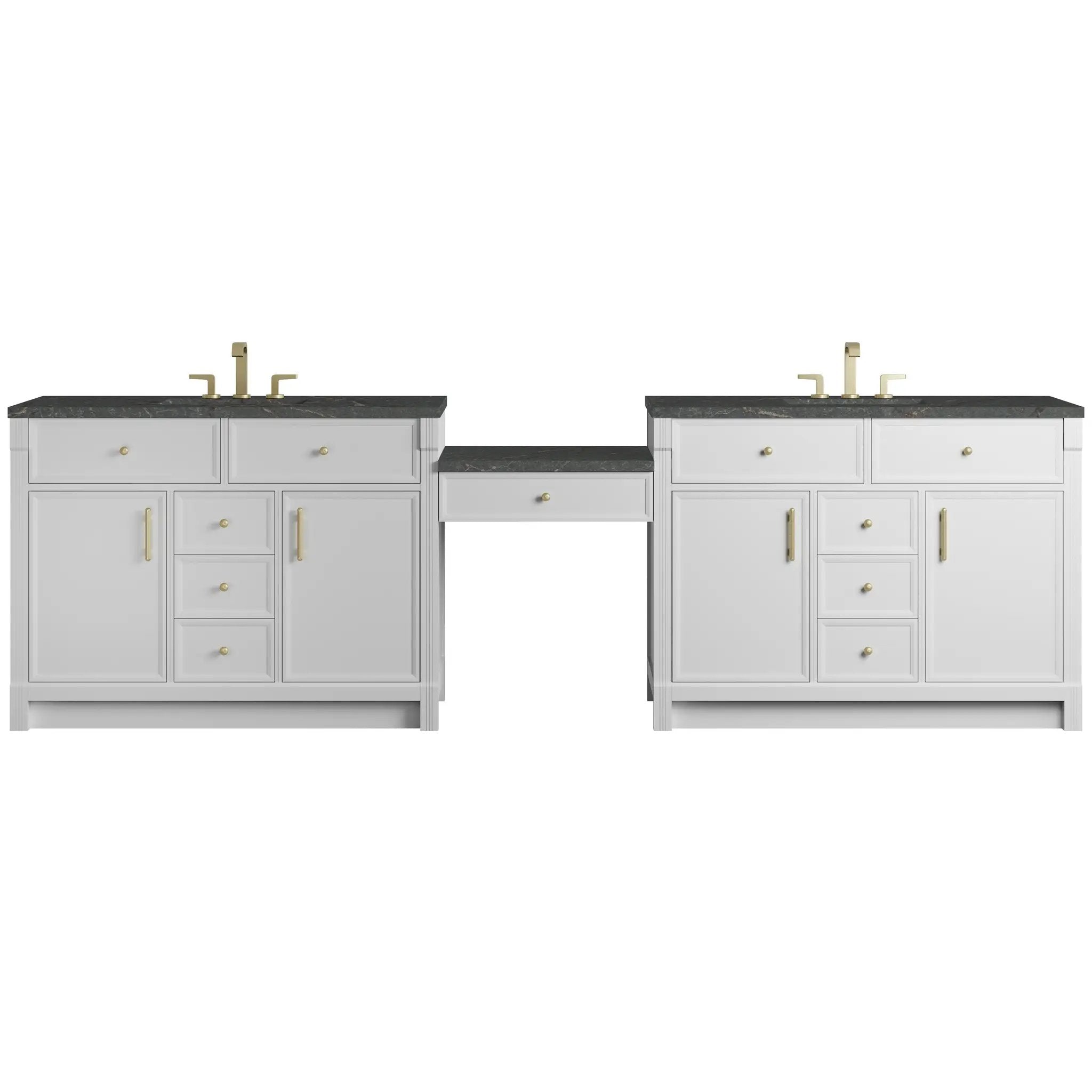 James Martin Bellshire 120" Dual Vanity Set with 24" Make-Up Counter - Bright White by James Martin Vanities