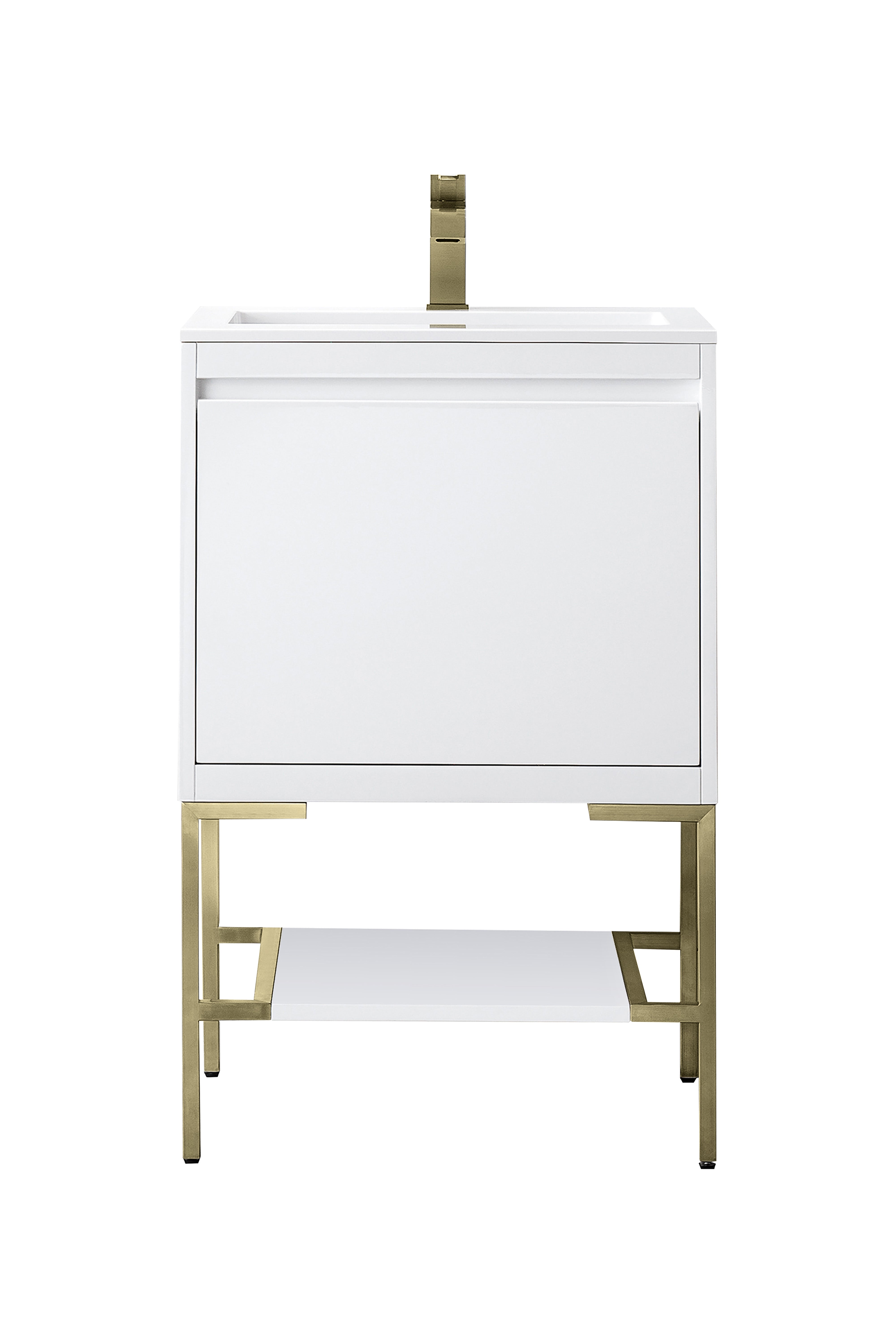 James Martin Vanities Mantova 23.6" Single Vanity - Glossy White - Champagne Brass Base