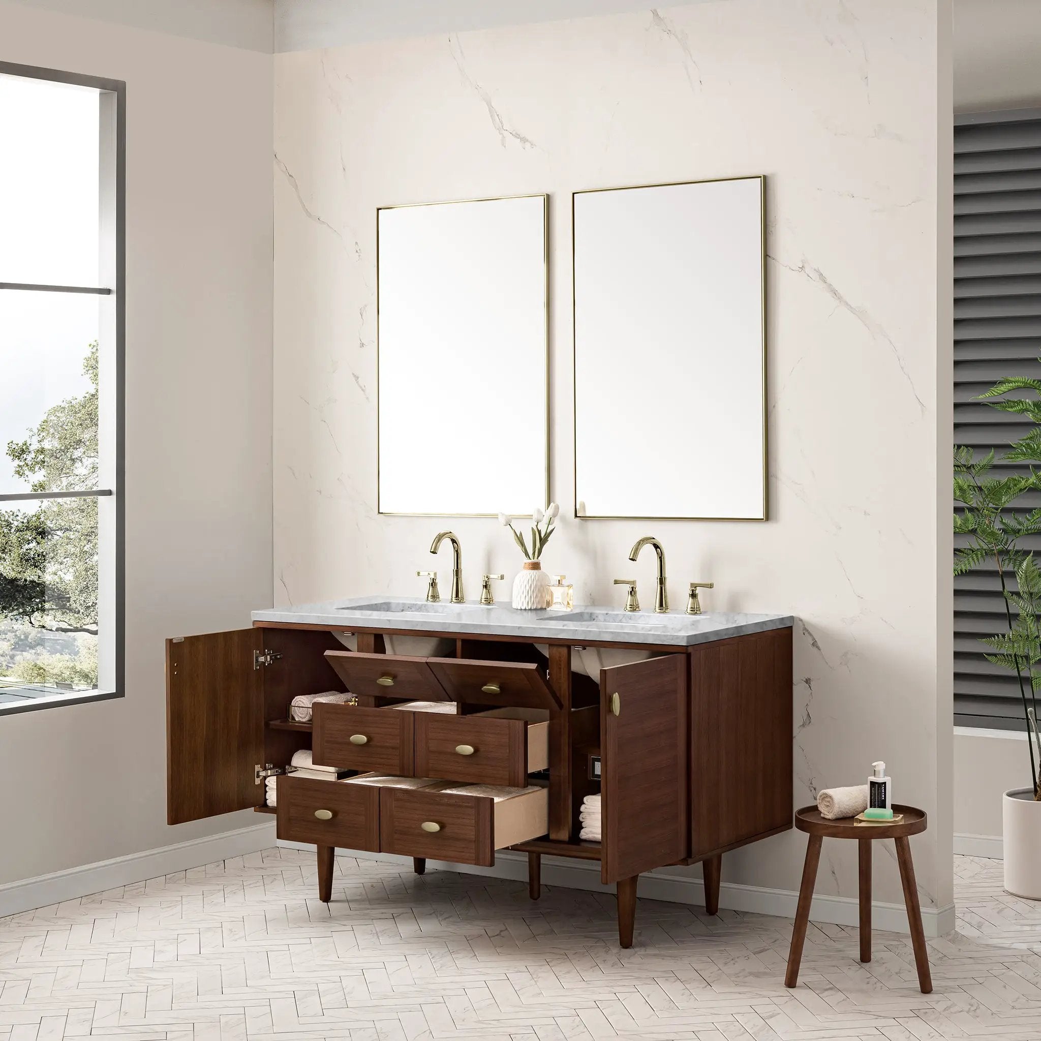 mid-century walnut vanity