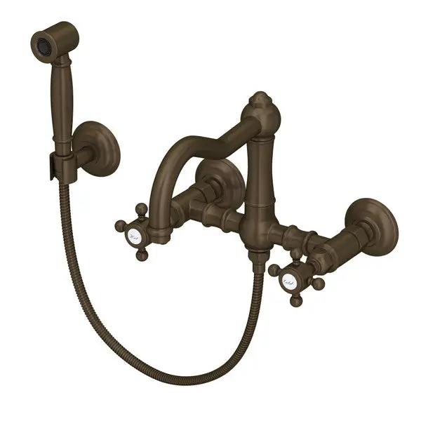 Rohl Acqui Wall Mount Bridge Kitchen Faucet with Sidespray and Column Spout by Rohl