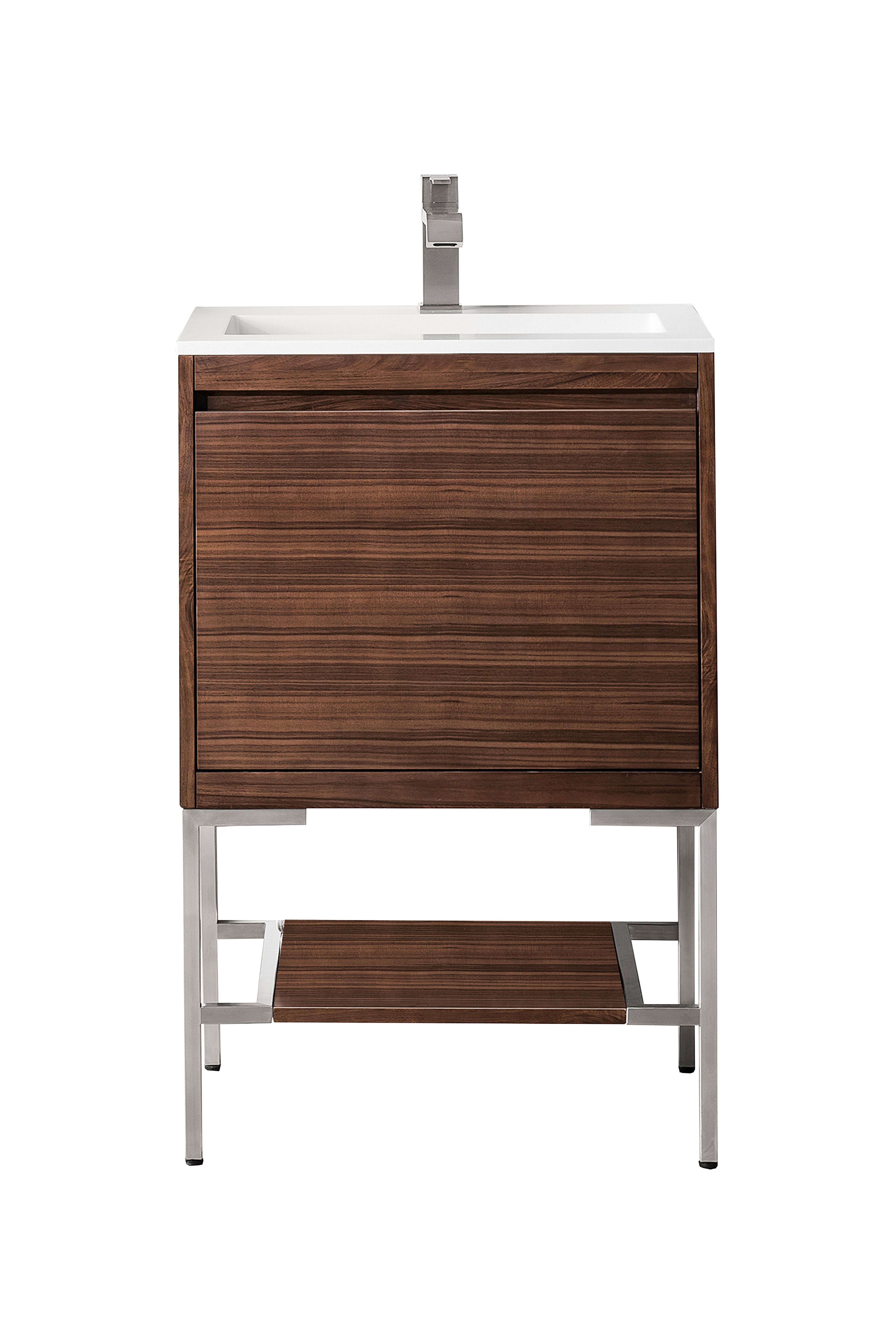 James Martin Vanities Mantova 23.6" Single Vanity - Mid-Century Walnut - Brushed Nickel Base