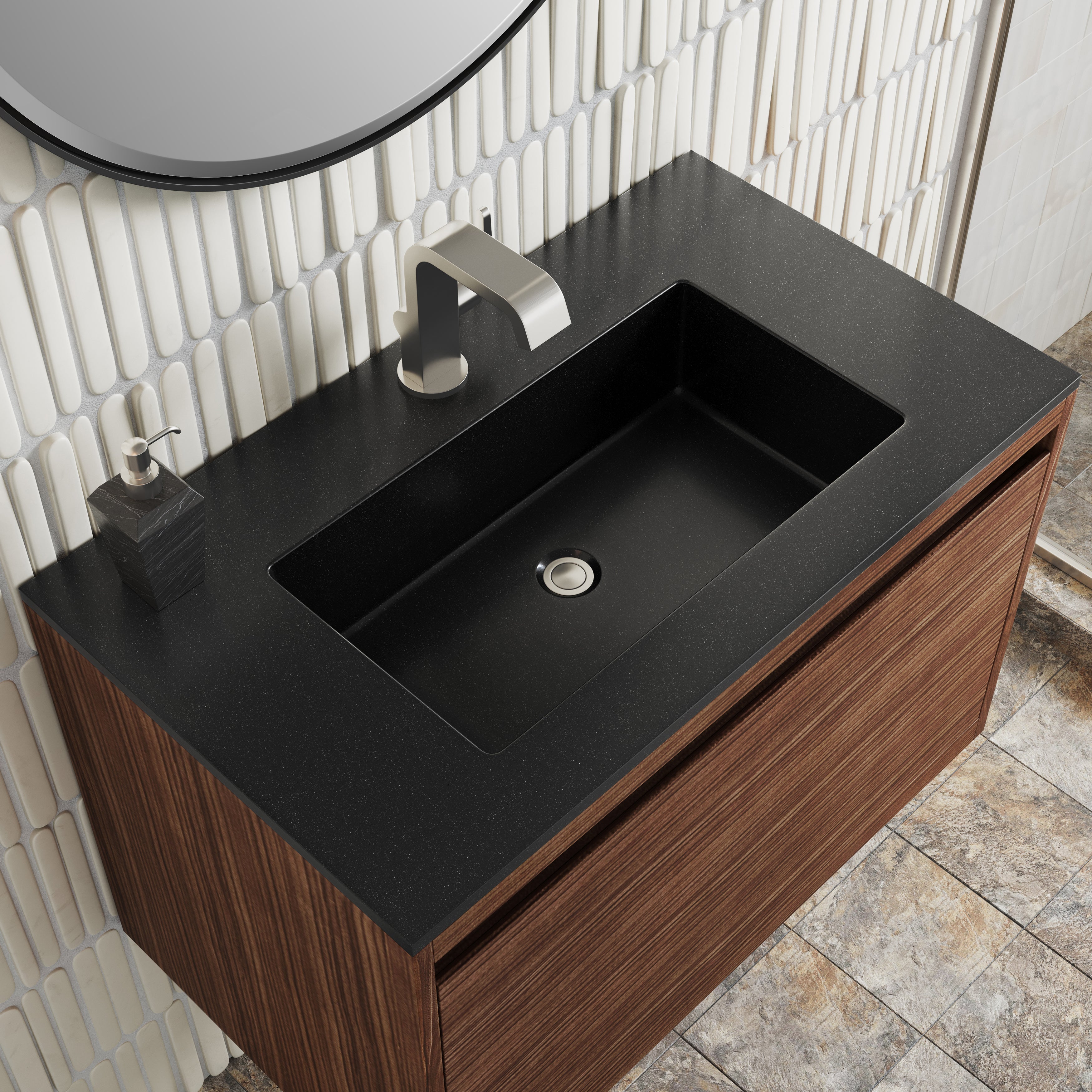 charcoal black composite stone top vanity