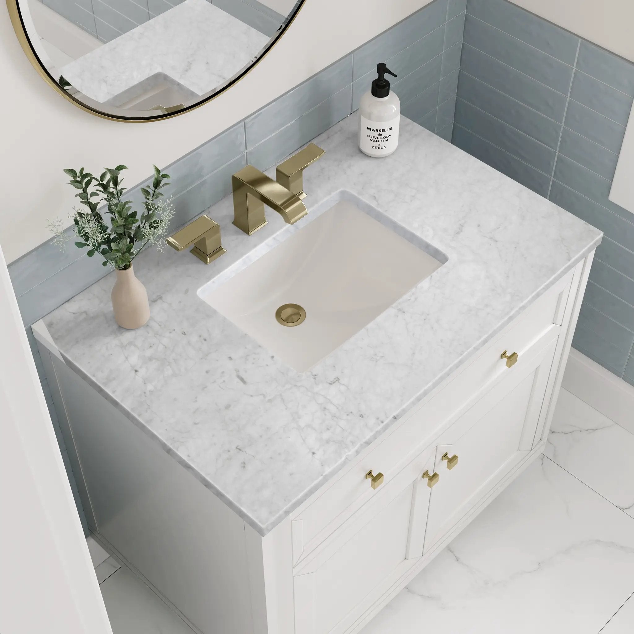 glossy white vanity