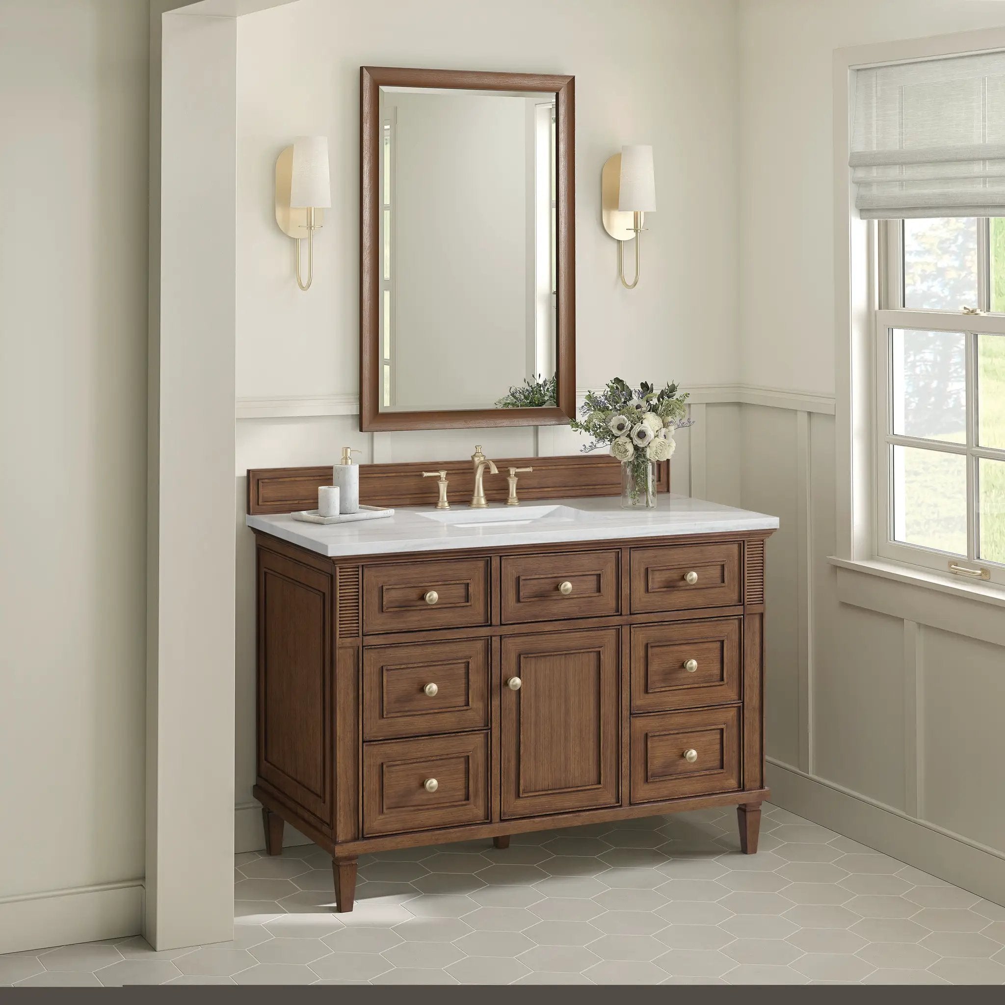mid-century walnut vanity