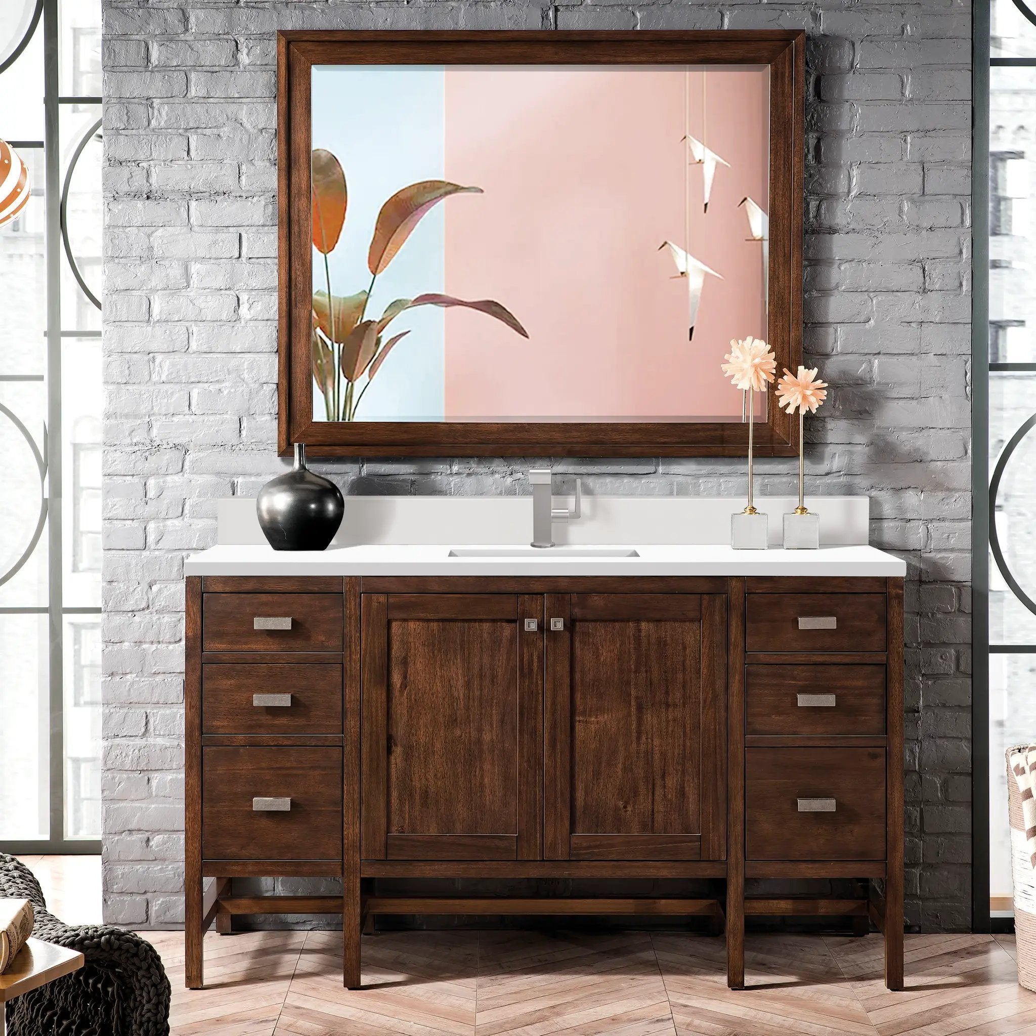 mid-century acacia vanity