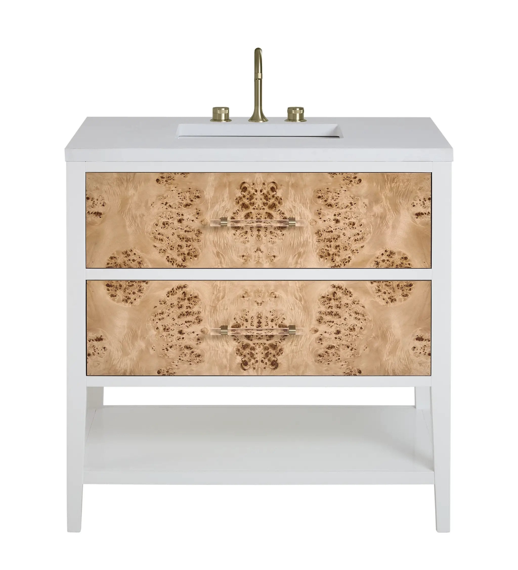 James Martin Olena 36" Single Vanity Set - Light Mappa Burl and Polished White by James Martin Vanities