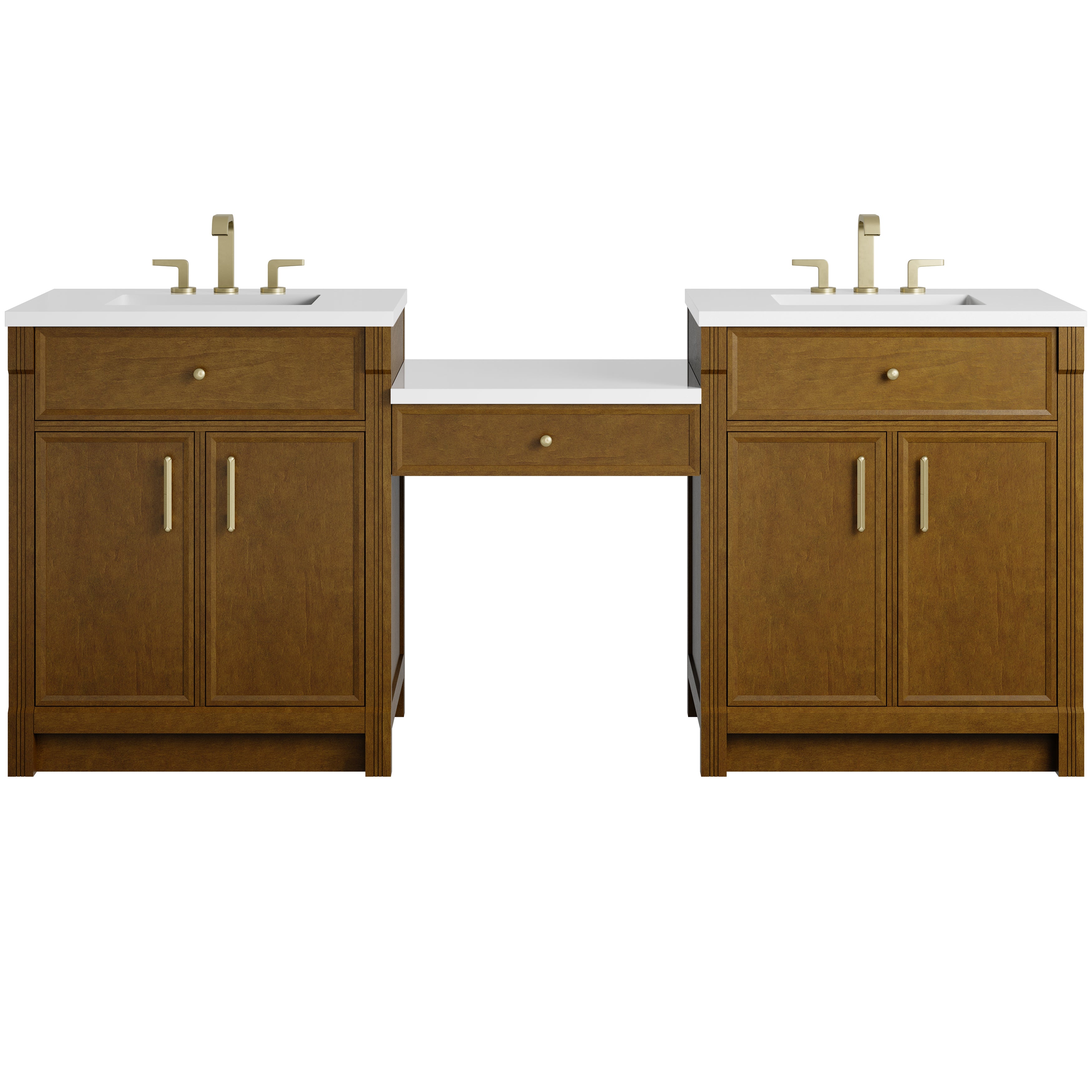 James Martin Bellshire 84" Dual Vanity Set with 24" Make-Up Counter - Honey Oak