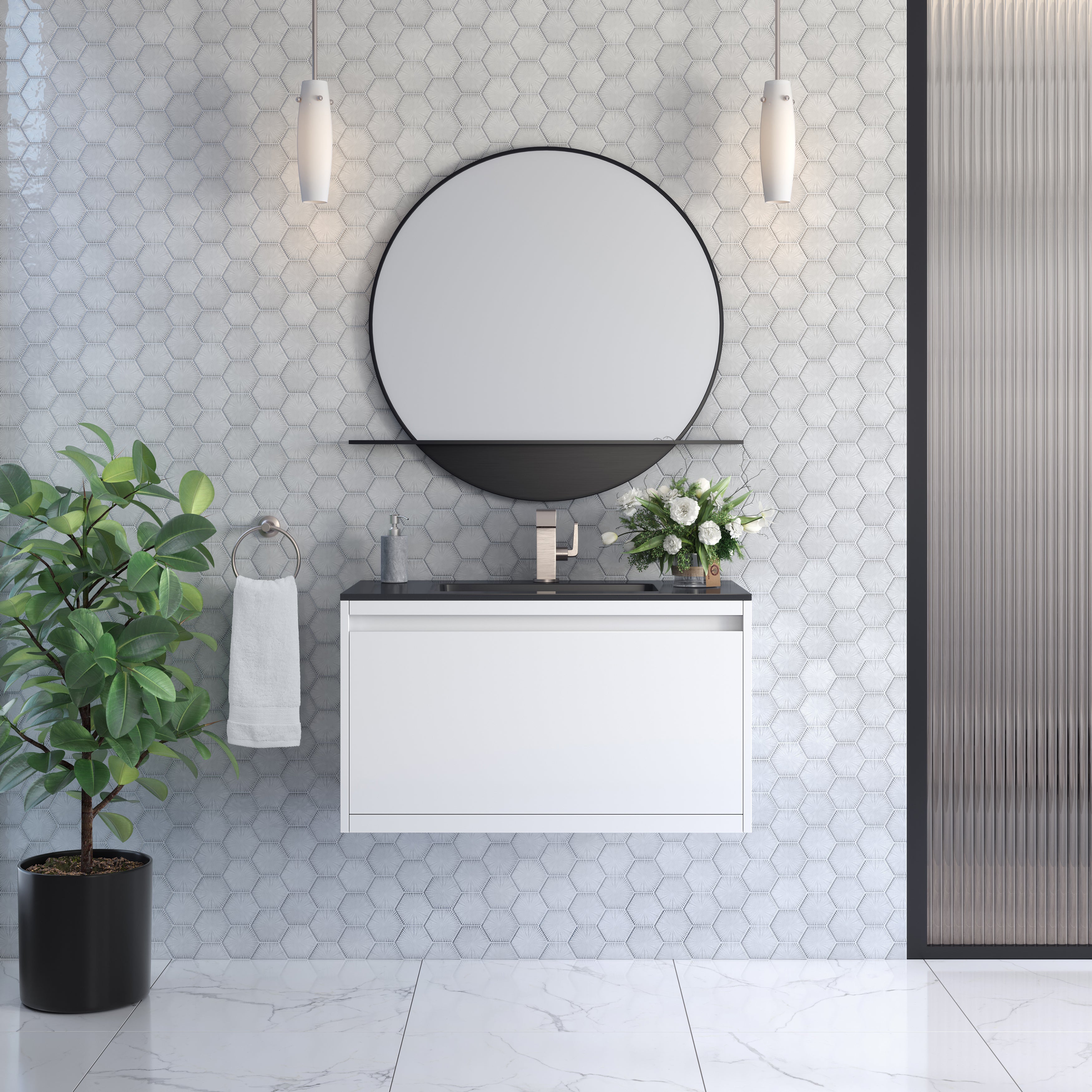 charcoal black composite stone top vanity