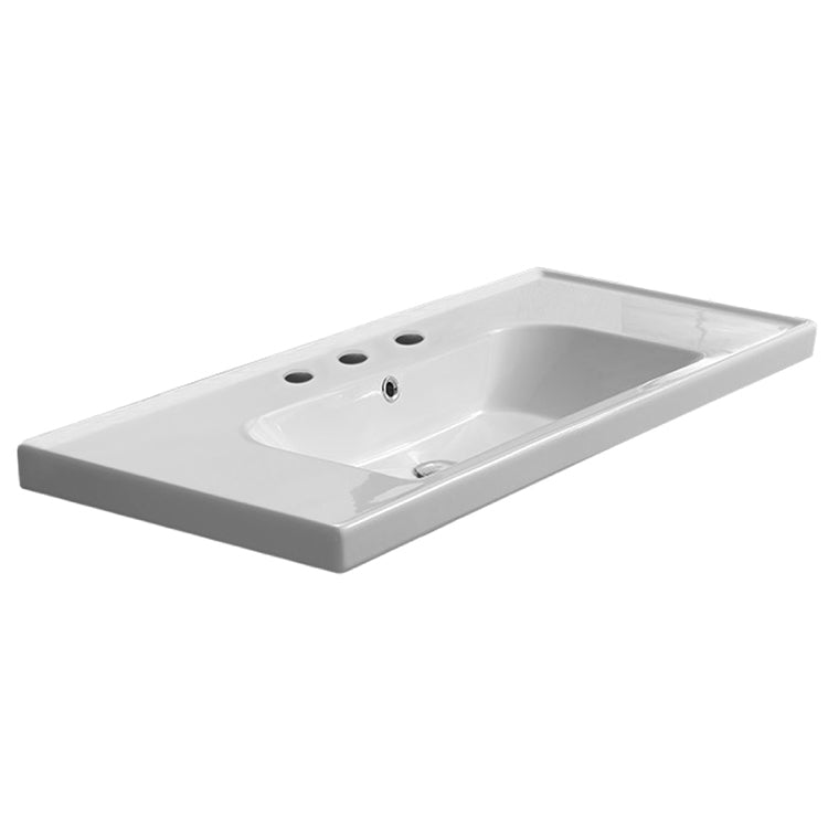 Nameeks CeraStyle 39" Ceramic Wall Mounted/Vessel Bathroom Sink with One Faucet Hole - Includes Overflow