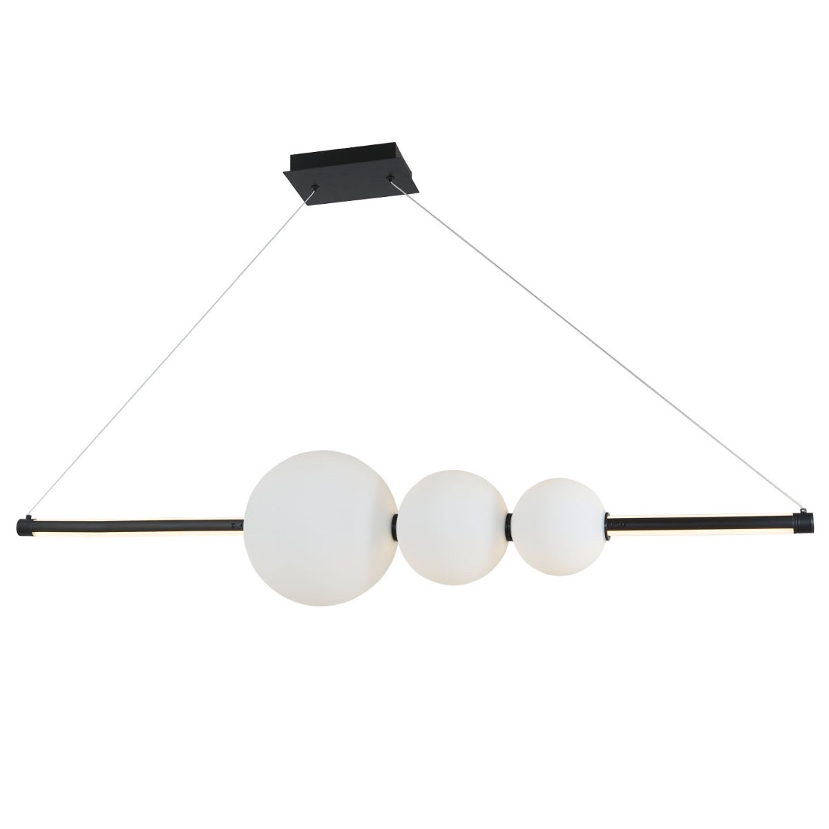Abra Lighting ORB Linear Bar Pendant with Up-Down Illumination and 3 Glass Orbs