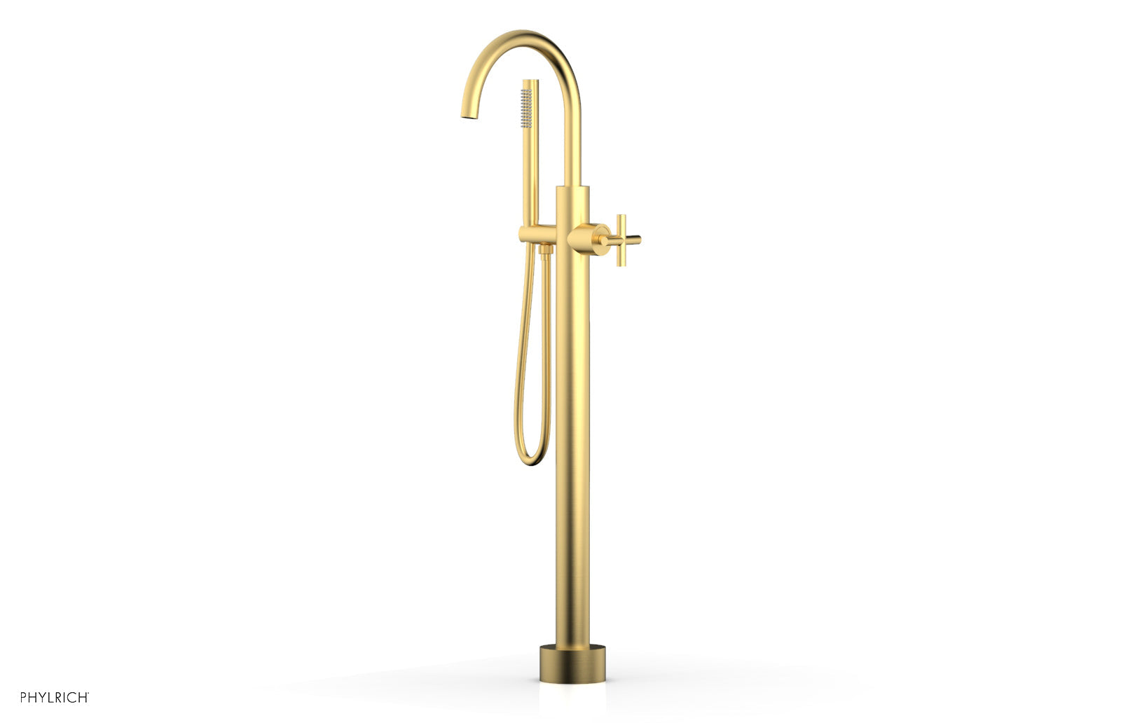 Phylrich TRANSITION Tall Floor Mount Tub Filler - Cross Handle with Hand Shower