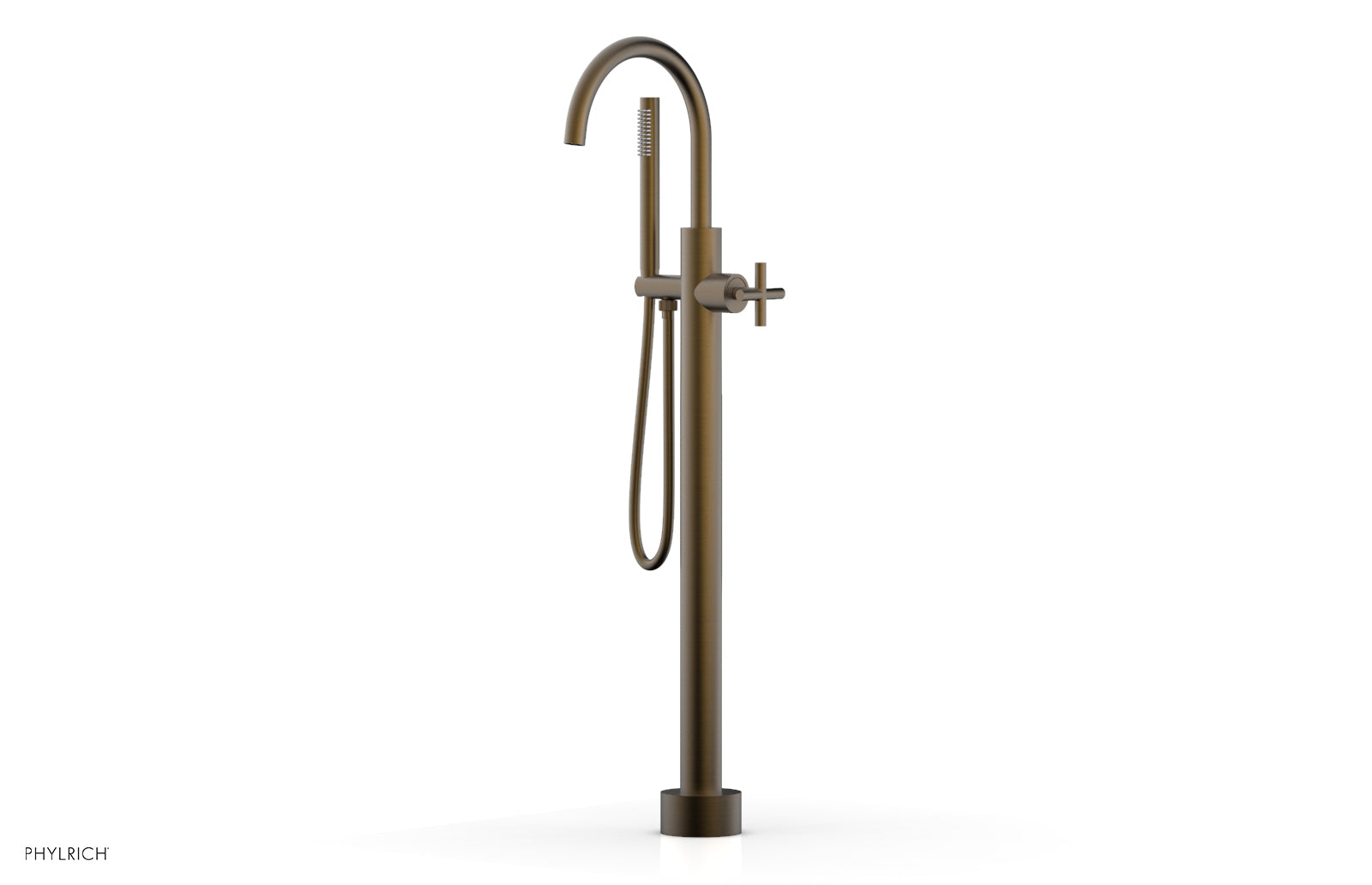 Phylrich TRANSITION Tall Floor Mount Tub Filler - Cross Handle with Hand Shower