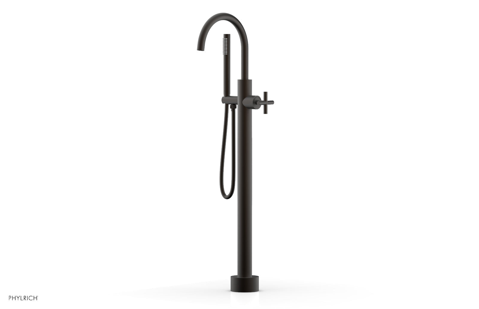 Phylrich TRANSITION Tall Floor Mount Tub Filler - Cross Handle with Hand Shower
