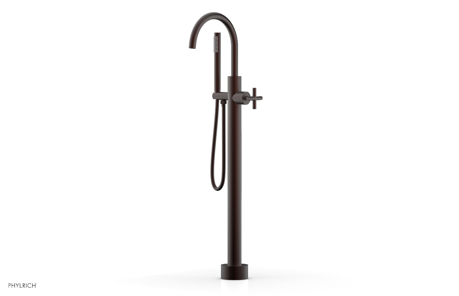 Phylrich TRANSITION Tall Floor Mount Tub Filler - Cross Handle with Hand Shower