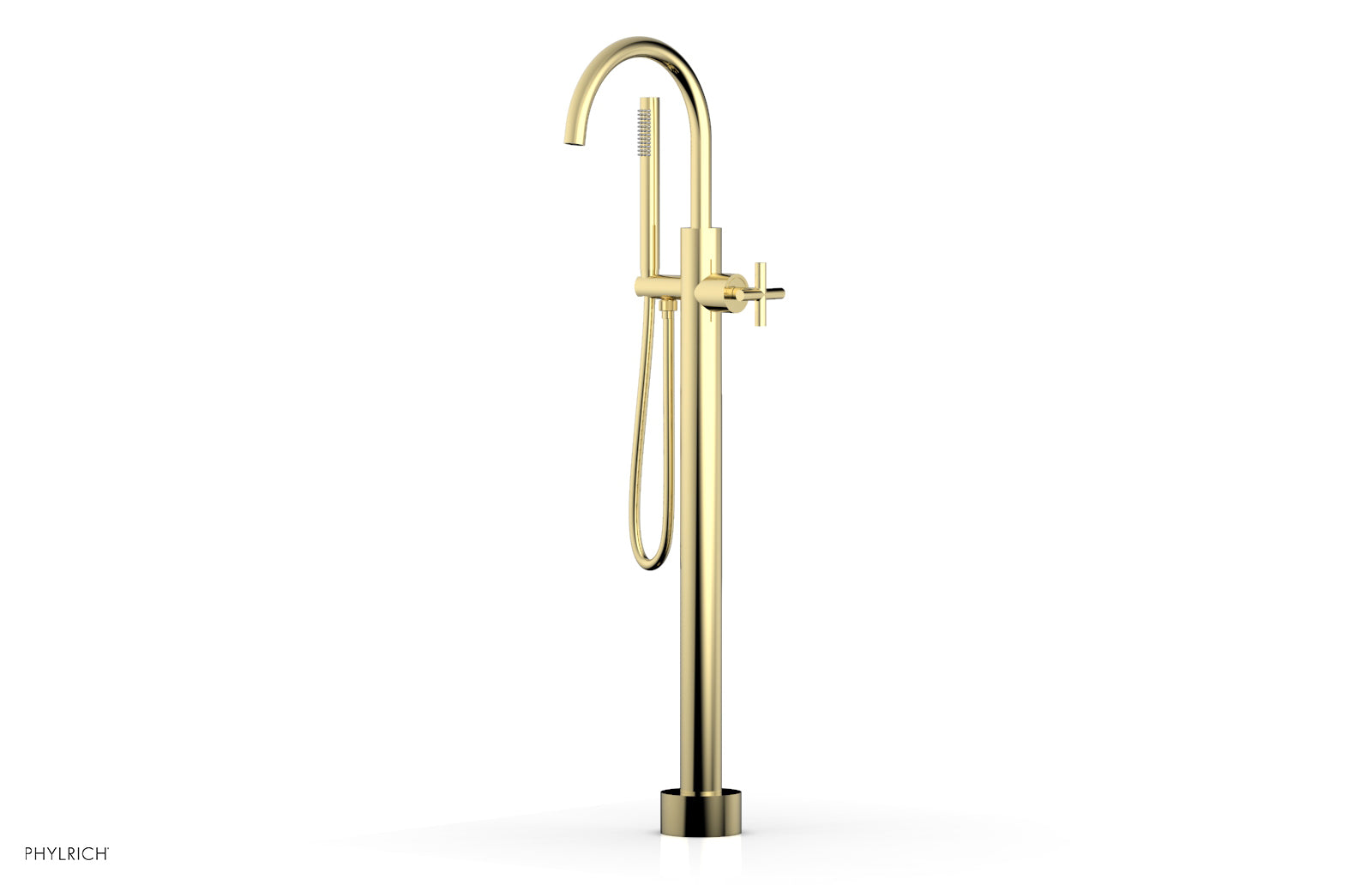 Phylrich TRANSITION Tall Floor Mount Tub Filler - Cross Handle with Hand Shower