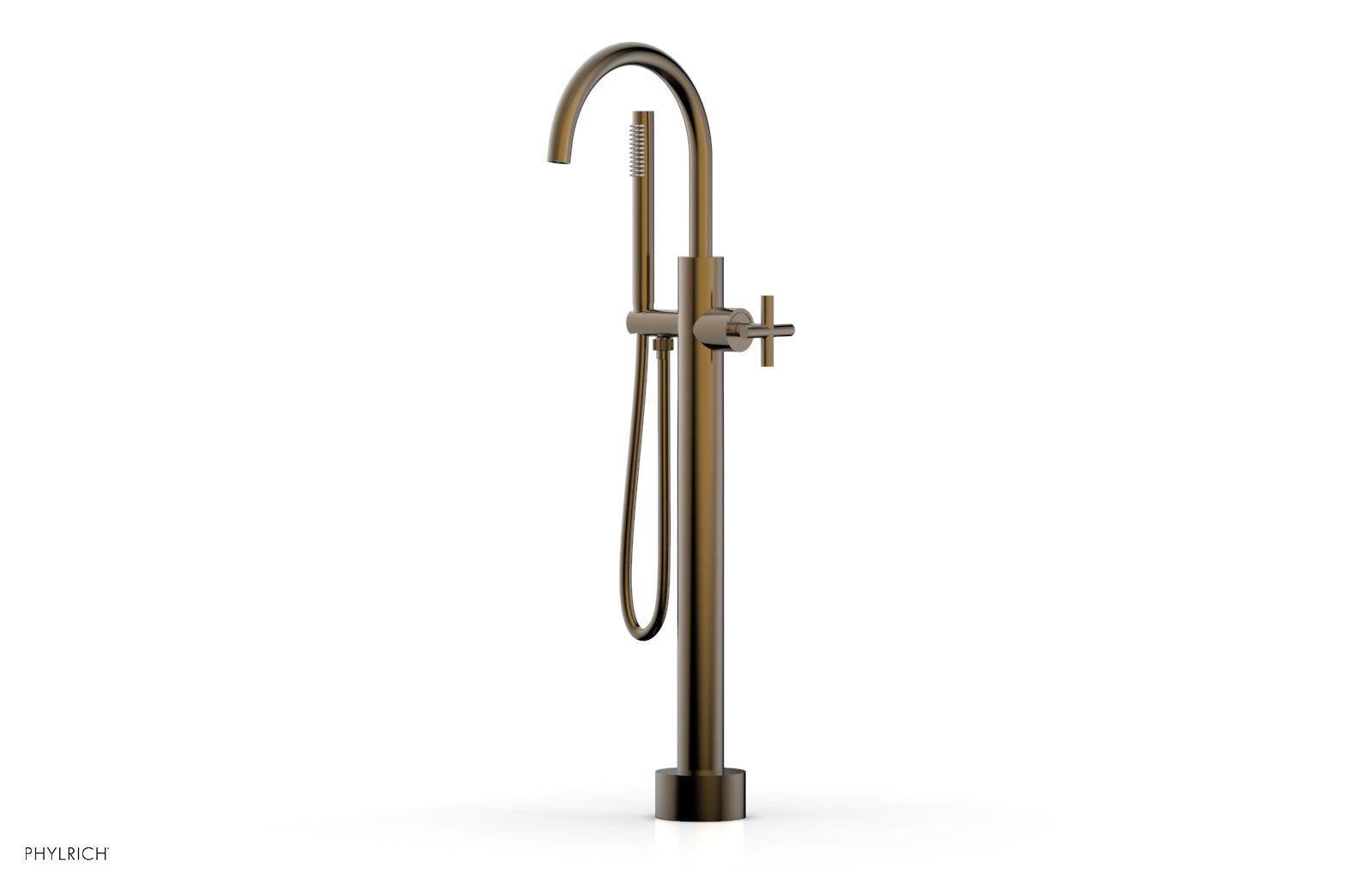 Phylrich TRANSITION Low Floor Mount Tub Filler - Cross Handle with Hand Shower