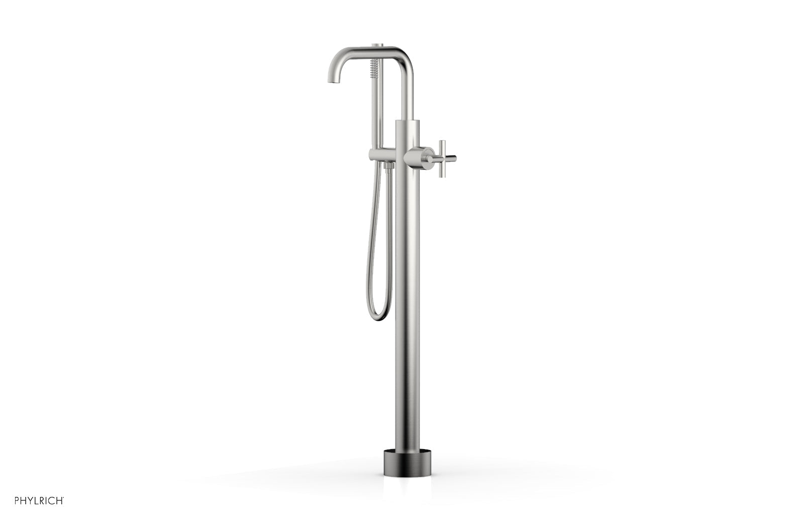 Phylrich TRANSITION Tall Floor Mount Tub Filler - Cross Handle with Hand Shower